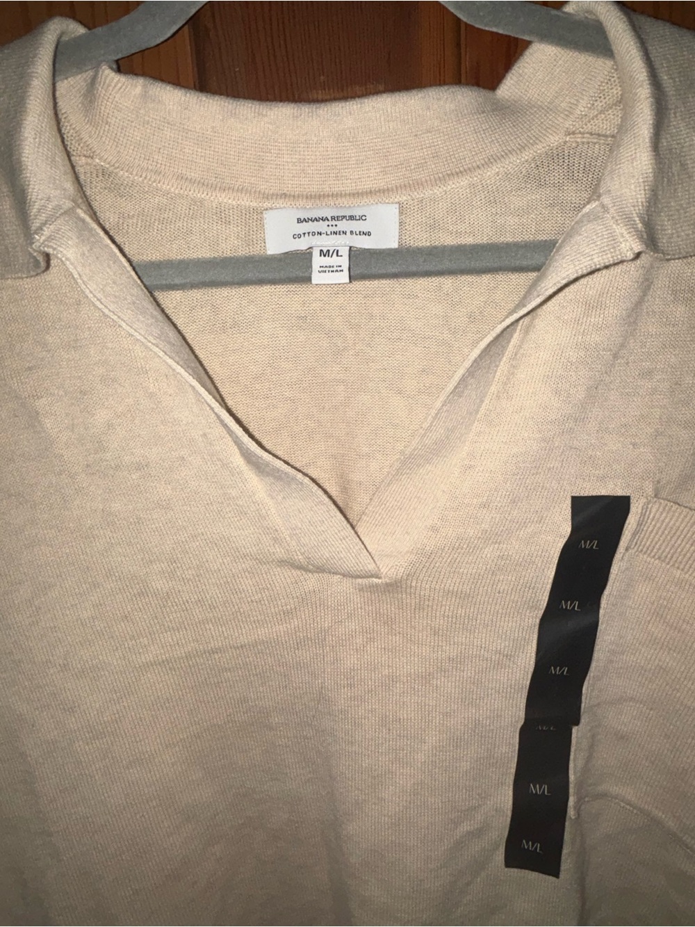 NWT Oversized Banana Republic Oatmeal Cotton-Linen Polo Short Sleeve Top - Picture 3 of 5
